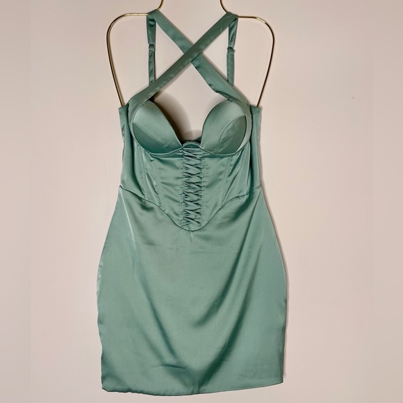 Mini Dress - Aqua Marin - Oh Polly - Deluxe Corset Satin - Small / 04 US - Picture 5 of 17